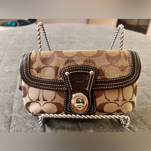 Coach Handbags - COACH VTG 90s Legacy Signature Turn Lock Brown Wristlet